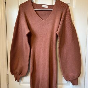 Altar'd State V-Neck Ribbed Balloon Sleeve Sweater Dress